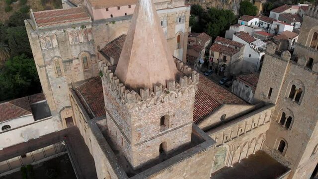 Aerial view of the famous UNESCO world heritage church in Cefalu, Sicily.
