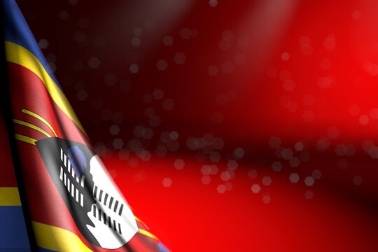 wonderful image of Swaziland flag hanging in corner on red with bokeh and free space for your text - any feast flag 3d illustration..