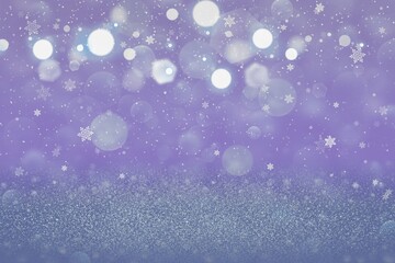 fantastic shiny glitter lights defocused bokeh abstract background with falling snow flakes fly, festal mockup texture with blank space for your content