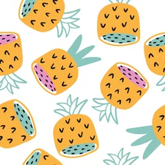 Gordijnen Summer print with pineapple seamless pattern © webmuza