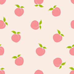 Peach vector seamless pattern. Cute colorful background texture for textile, fabric, paper, kitchen wallpaper. Flat fruits background. Natural food illustration.
