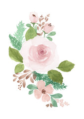 Bouquet pink watercolor flowers hand-painted