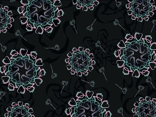 Pattern illustration with hearts on the brown background