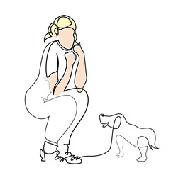 One continuous line drawing of command training.
One line drawing of dog training and exercising.