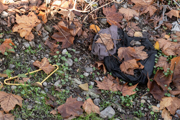 Trash thrown away in nature, environmental problems. Nature disaster concept