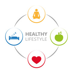 healthy lifestyle icons sleep apple yoga heart sport vector illustration EPS10