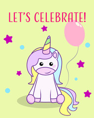 Obraz na płótnie Canvas Let's celebrate! Unicorn card