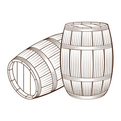 Three wooden barrels for wine and other alcohol.