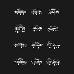 Merry Christmas typography set. Xmas holiday related lettering templates for greeting cards and decoration. Vector vintage illustration.