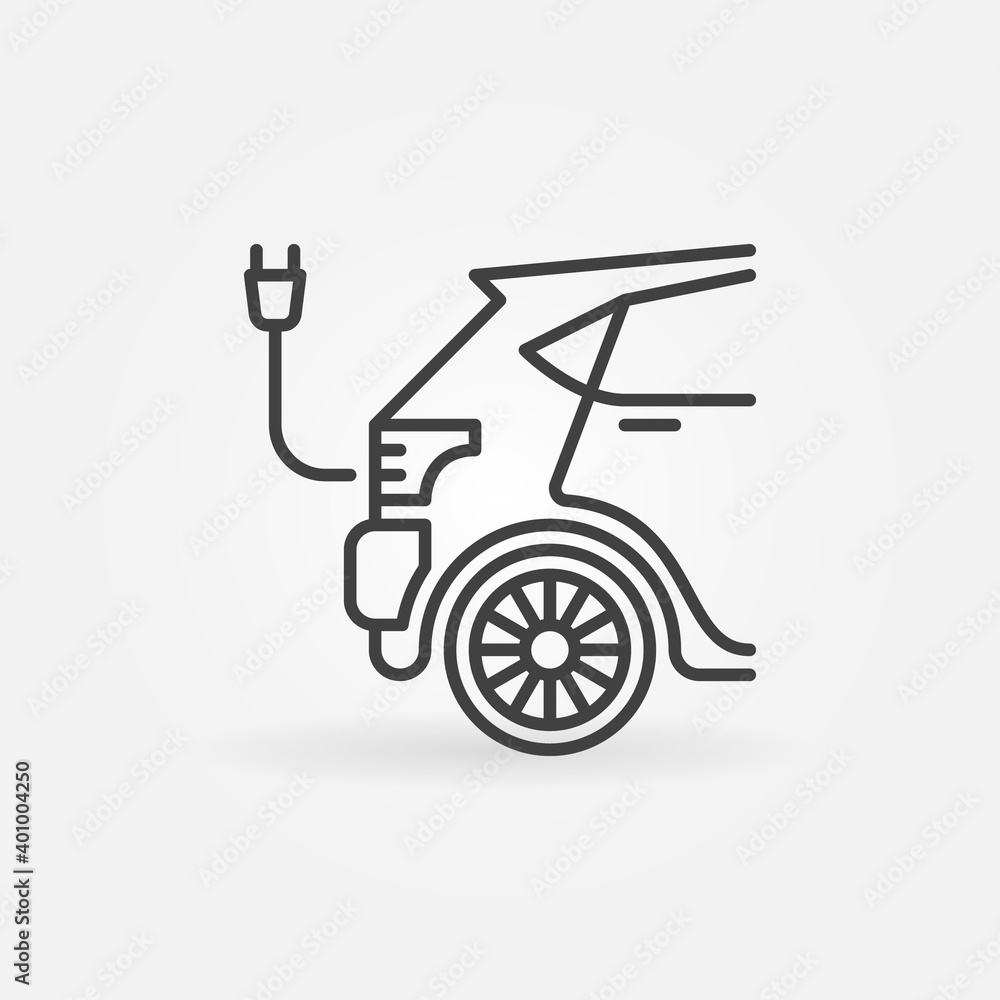 Poster ev with power plug outline vector concept icon or design element