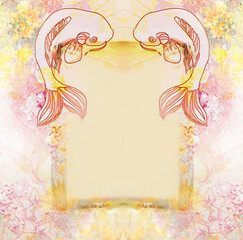 Fototapeta na wymiar Japanese koi fish decorative floral frame