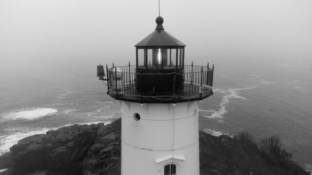 Black and white photo of the Nubble Lighthouse Maine USA