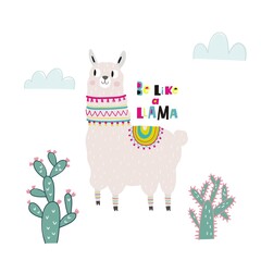 Obraz na płótnie Canvas Cute vector alpaca print