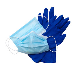 Mask and latex medical gloves isolated on white