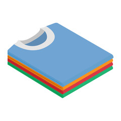 Close up of a color folded t-shirts isolated on white background. Isometric view. Vector