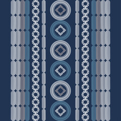 Border. Mosaic with geometric shapes. Seamless pattern. Design with manual hatching. Textile. Ethnic boho ornament. Vector illustration for web design or print.