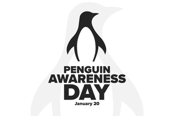 Penguin Awareness Day. January 20. Holiday concept. Template for background, banner, card, poster with text inscription. Vector EPS10 illustration. © bulgn