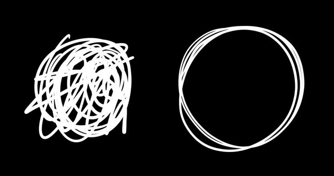 A set of hand drawn doodle frames, circles, scribble and elements to highlight text. Animated white design elements with alpha channel on a transparent background. Looped motion graphics.