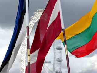 Baltic States flags of Estonia, Latvia and Lithuania in London, UK
