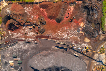 Aerial Top Down view of mining operations and equipment to support metal processing facilities.  