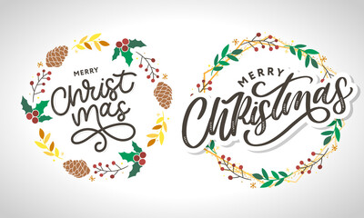 Merry christmas 2021 Beautiful greeting card poster with calligraphy black text word. Hand drawn design elements. Handwritten modern brush lettering white background isolated vector