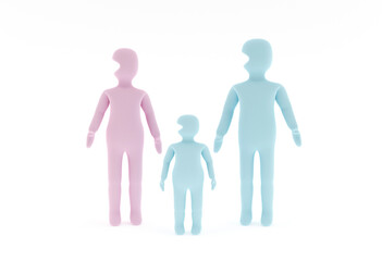 Abstract simplified Father, Mother and Son. Figures of family, 3d render