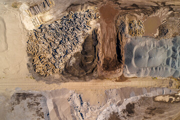 Aerial Top Down view of mining operations and equipment to support metal processing facilities.  