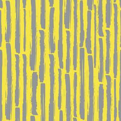 Linear geometric broken stripe seamless vector pattern background. Yellow grey coarse painterly brush stroke striped backdrop. Hand drawn vertical interrupted grunge stripes all over print.