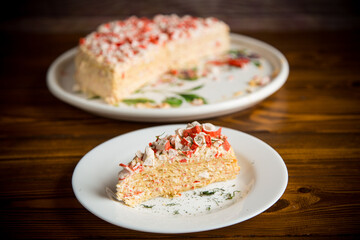 piece of snack cake stuffed with crab sticks in a plate
