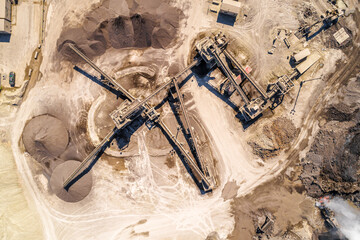 Aerial Top Down view of mining operations and equipment to support metal processing facilities.  