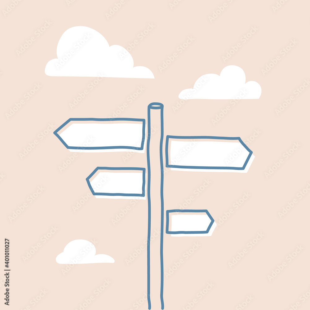 Poster opportunity crossroads abstract concept. pathway pole with pointers metaphor.
