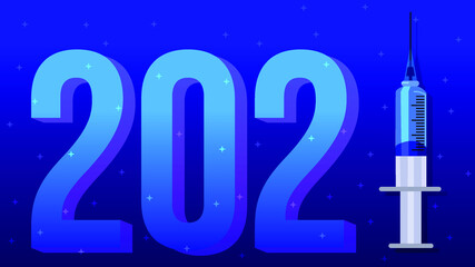 Happy new year 2021 vector design. Meet 2021 with new vaccine concept. Poster or banner for new year. Vector illustration