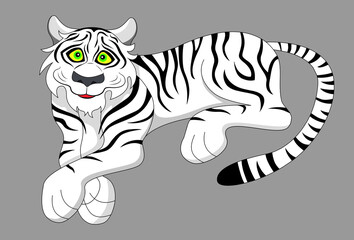 Fototapeta na wymiar Cartoon smiling white tiger isolated icon. Vector illustration.