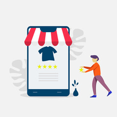Vector illustration. people are giving a star rating. modern flat people character. Design for websites, landing pages, UI, mobile applications, posters, banners.