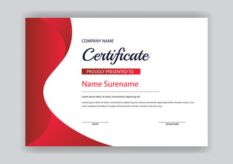 Naklejka na ściany i meble Certificate template with red color modern shape vector design