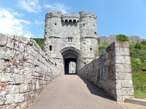 The gatehouse entrance to Carisbrooke Castle on the Isle of Wight, England
