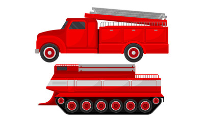 Red Transportation for Firefighting or Fire Extinguishing Vector Set