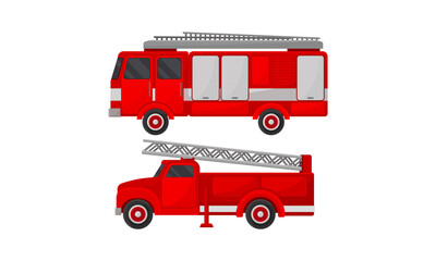 Red Transportation for Firefighting or Fire Extinguishing Vector Set