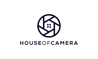 Combination logo from home and camera logo design concept