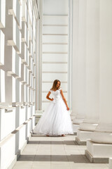 Obraz premium Young beautiful girl in ballroom prom dress