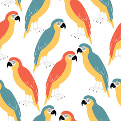 Seamless pattern with bright bird - macaw parrot.