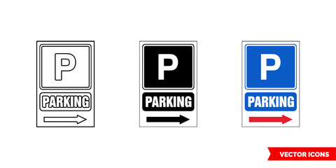 Construction mandatory sign parking icon of 3 types color, black and white, outline. Isolated vector sign symbol.