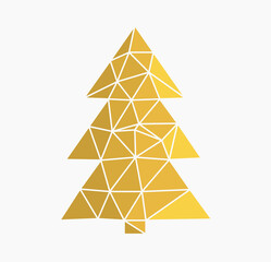 Gold abstract Christmas tree low poly style.