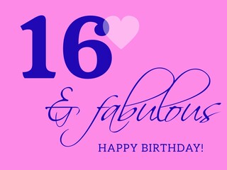 16th happy birthday card illustration in retro style.