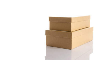 Moving boxes isolated. Brown cardboard box or carton package for shipping delivery on white background. Craft paper object with clipping path.