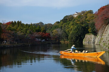 Himeji Castle Japanese Boat rides, tourist attraction, in Himeji, Hyogo prefecture, Japan - 秋 姫路城 和船の観光船 兵庫県 姫路市 日本