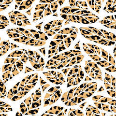 pattern seamless of leopard animal print and leaves.