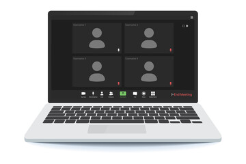Video conference user interface. Video call screen interface template. Application for social communication. Four users.