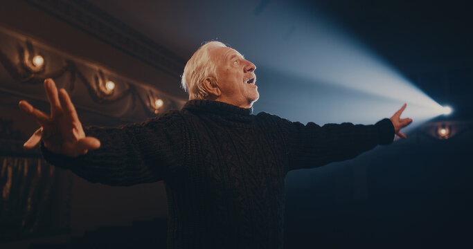 Senior actor performing on stage