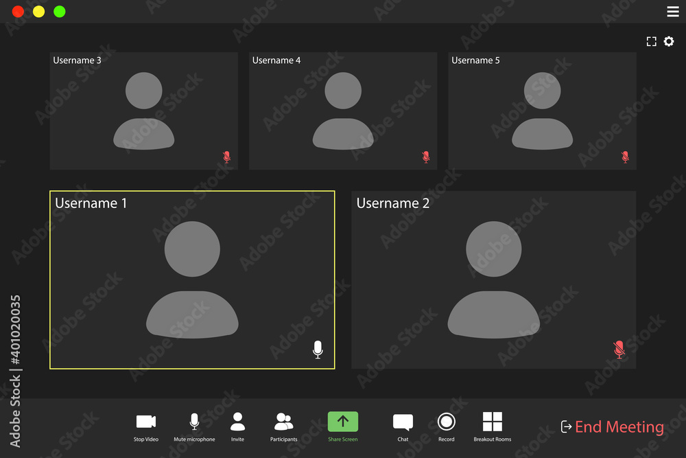 Poster video conference user interface. video call screen interface template. application for social commun